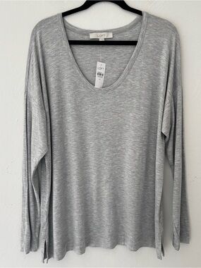 LOFT Heather Gray Long Sleeve Scoop Neck Tee | Basic, Casual, Stretchy, Neutral